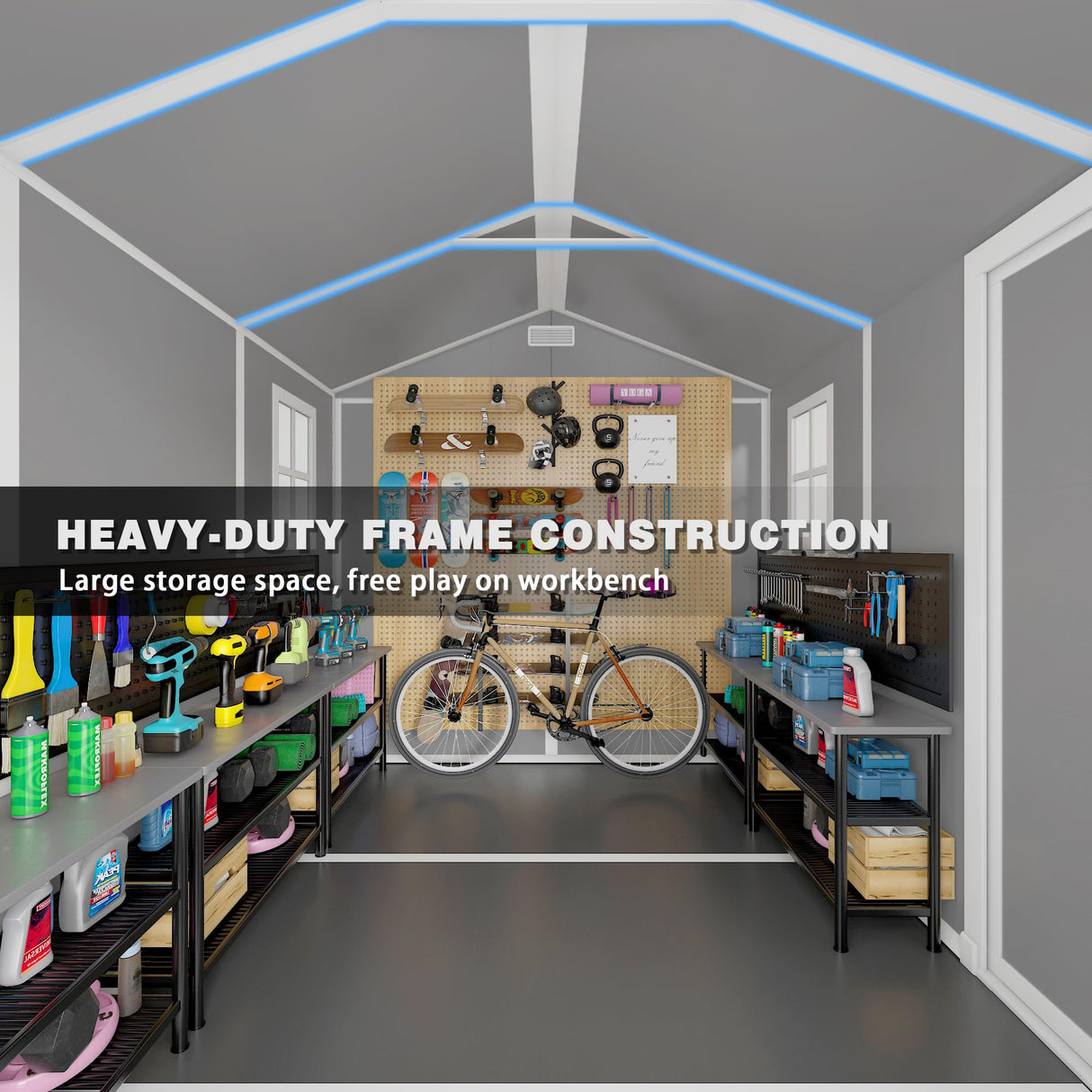 10x8 FT Resin Outdoor Storage Shed with Floor, Weather-Resistant Plastic Garden Shed with Windows, Lockable Door and Vents, Outside Tool Storage Sheds for Backyard, Garden, Lawn, Grey Pipleo