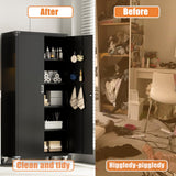 Waqiv 71''H Black Metal Garage Storage Cabinet with Wheels, Lockable Tool Cabinet with Doors and 4 Adjustable Shelves,Tall Metal Cabinets with 2 Pegboards for Garage Storage Systems, Assembly Required Waqiv