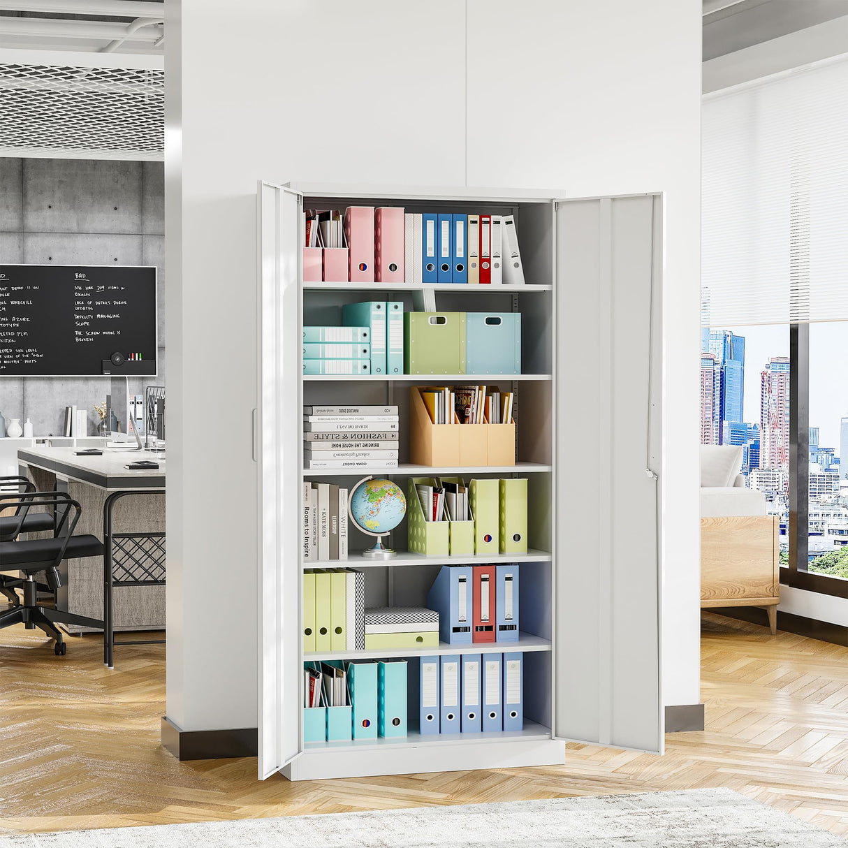 STANI Locking Metal Storage Cabinet with 5 Adjustable Shelves 71”H×32”W×16”D Tall Metal Locker for Office,Home,Garage,Gym,School STANI