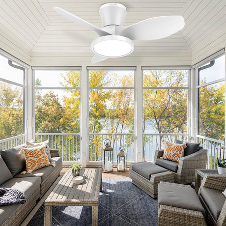 ocioc Quiet Ceiling Fan with LED Light DC motor 32 inch Large Air Volume Remote Control White for Kitchen Bedroom Dining room Patio ocioc