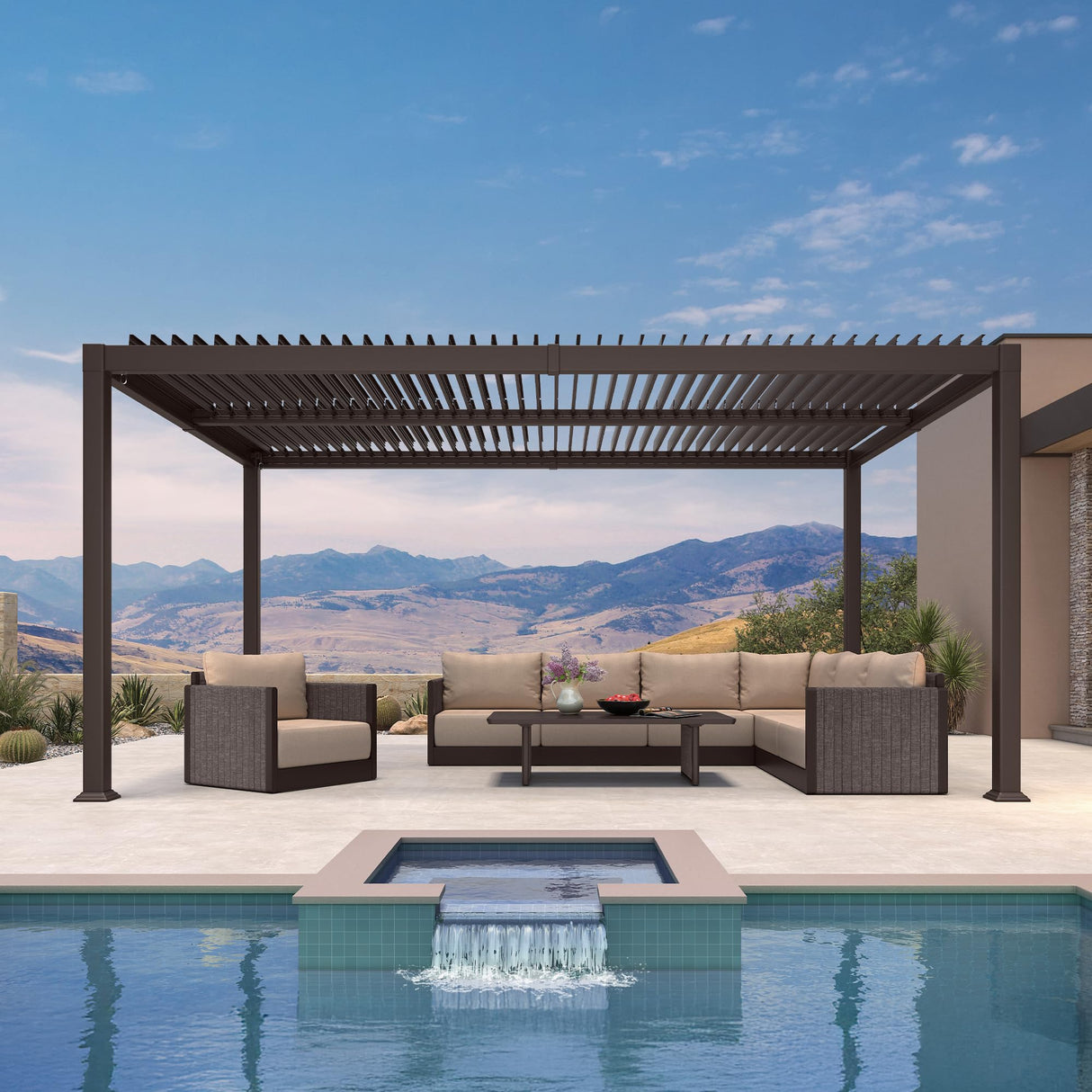 PURPLE LEAF 10' x 16' Louvered Pergola Outdoor Adjustable Louvre Shade Modern Patio Aluminum Pergola with Retractable Roof for Deck Backyard Garden Hardtop Gazebo PURPLE LEAF