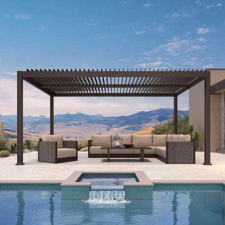 PURPLE LEAF 10' x 16' Louvered Pergola Outdoor Adjustable Louvre Shade Modern Patio Aluminum Pergola with Retractable Roof for Deck Backyard Garden Hardtop Gazebo PURPLE LEAF