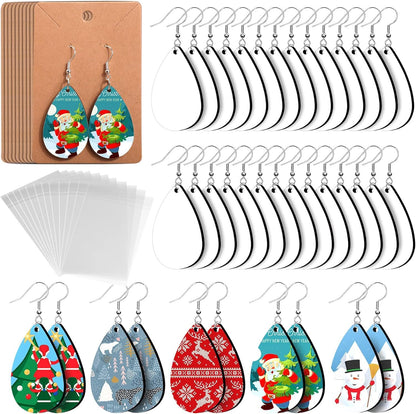 Palksky 50pcs Sublimation Blanks Products - Sublimation Earring Blanks with Earring Hooks and Jump Rings for Halloween Christmas Women Girls DIY Earring Project Sublimation Accessories