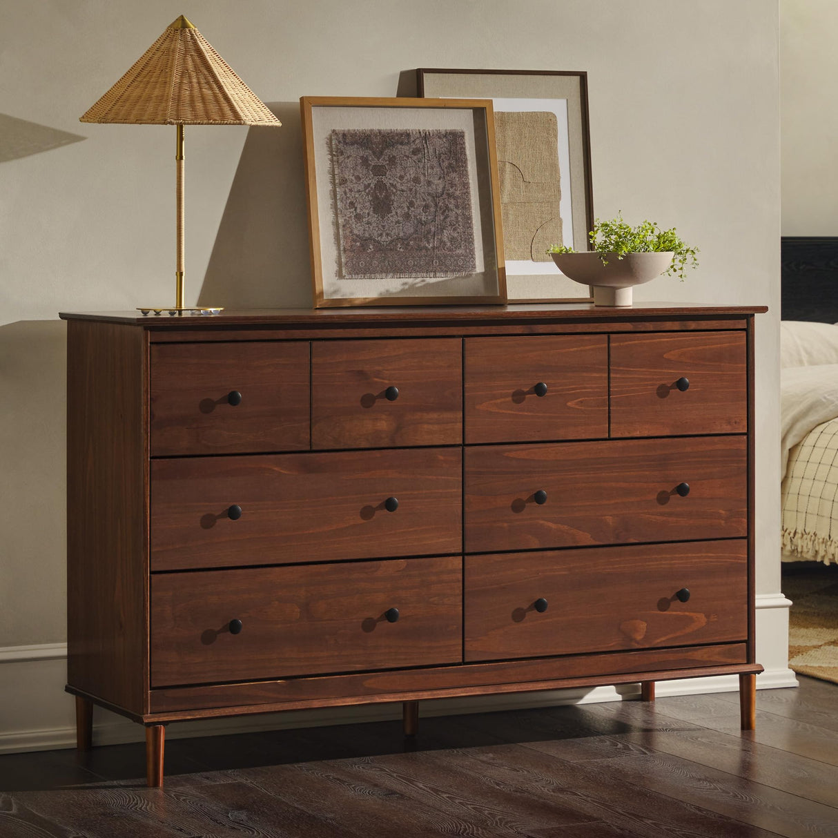 Walker Edison Modern 6-Drawer Solid Wood Dresser Bedroom Storage, 57 Inch, Walnut Walker Edison