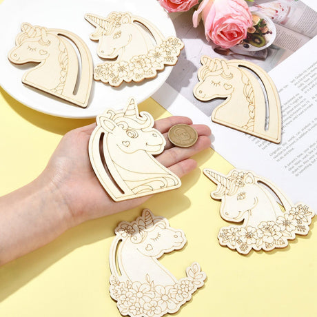 UR URLIFEHALL 24 Pcs Unfinished Wood Unicorn Cutouts Wood Frame Embellishments for Tag Decoupage DIY Scrapbooking Card Making Painting Crafts UR URLIFEHALL
