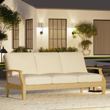 SAFAVIEH Couture Patio Martinique Natural and White Wood Outdoor Sofa, Natural/White SAFAVIEH