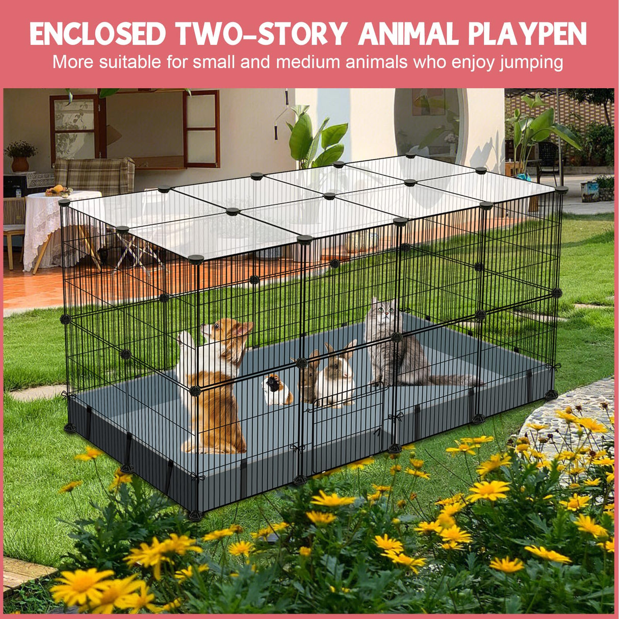 VISCOO 32 Panels Small Animal Playpen,Pet Playpen with Waterproof Mat,C&C Cage for Guinea Pigs, Play Pen for Rabbit and Chicken,Bunny Pen VISCOO
