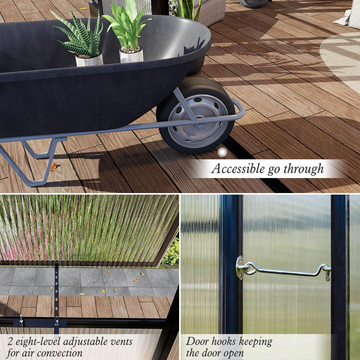 HOWE 8x12x7.5 FT Polycarbonate Greenhouse Double Swing Doors 4 Vents 5.2FT Added Wall Height, Walk-in Large Aluminum Greenhouse Winter Sunroom Greenhouse for Outdoors, Black HOWE