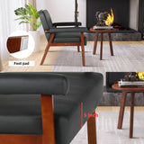 STHOUYN 50”W Black Faux Leather Small Office Couch Loveseat Sofa with Wood Arms, Mid Century Modern Love Seat Sofas Lounge Armchair Living Room Bedroom (Black (loveseat)) STHOUYN