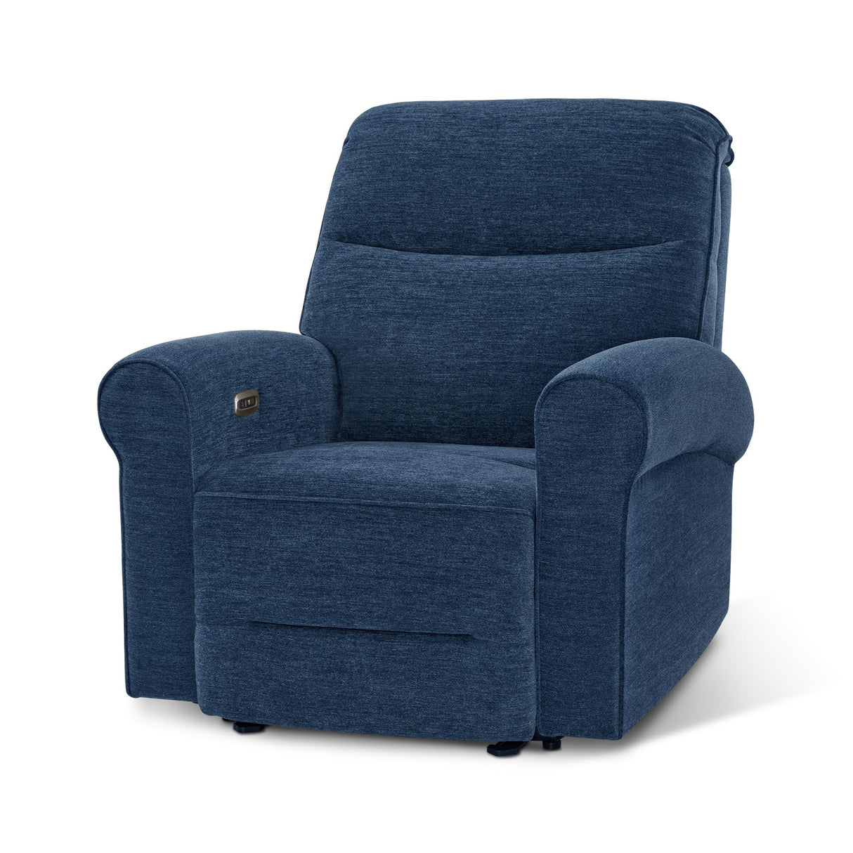 MCombo Power Wall Hugger Recliner Chair for Small Space RV Living Room, USB & USB-C Charging Ports, Modern Rolled Arm Recliner, Fabric PR630 (Navy Blue) MCombo