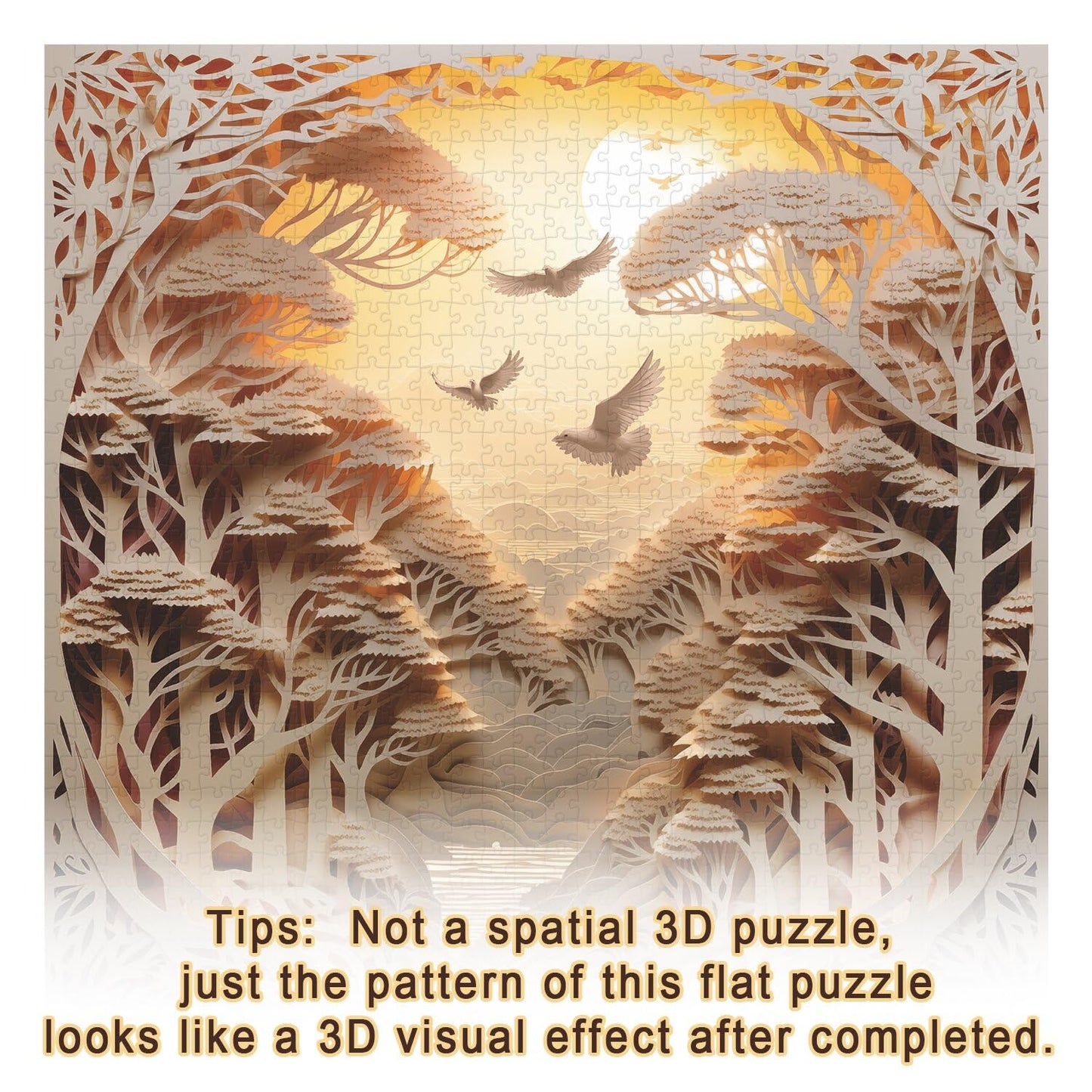 Forest Sunset Puzzles for Adults 1000 Pieces, Difficult Challenge Tree of Life Jigsaw Puzzles, Autostereoscopy River Scene Paper Art Puzzles as Wall Decor