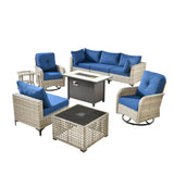 OOBOLT Outdoor Patio Furniture Sets,9 PCS Patio Conversation Set Outside Rattan Sectional Sofa with 42 in Fire Pit Table Wicker Rocking Chair Coffee Table Fit Backyard Porch Garden Poolside Balcony OOBOLT