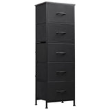 WLIVE Fabric Dresser, 5-Drawer Tall Dresser for Bedroom, Storage Organizer with Fabric Bins, Wood Top, Sturdy Steel Frame, Chest of Drawers for Closet, Hallway, Charcoal Black WLIVE