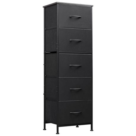 WLIVE Fabric Dresser, 5-Drawer Tall Dresser for Bedroom, Storage Organizer with Fabric Bins, Wood Top, Sturdy Steel Frame, Chest of Drawers for Closet, Hallway, Charcoal Black WLIVE