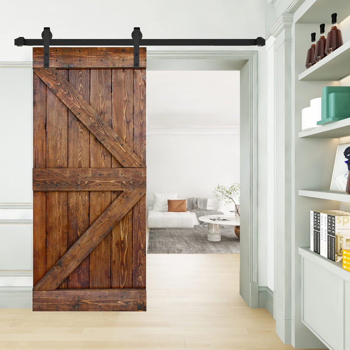 K Style Series Finished DIY Solid Wood Sliding Barn Door Slab(Hardware Kit NOT Included) (36in. x 84in., Classic Walnut) ISLIFE