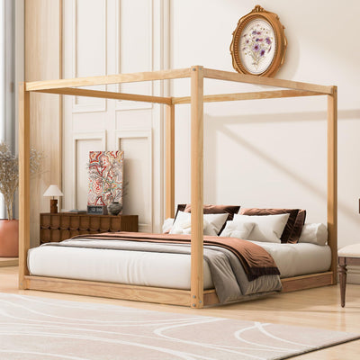 Aisurun King Size Canopy Platform Bed Frame with Support Legs, No Box Spring Needed, 700 Lbs Weight Capacity (Natural)