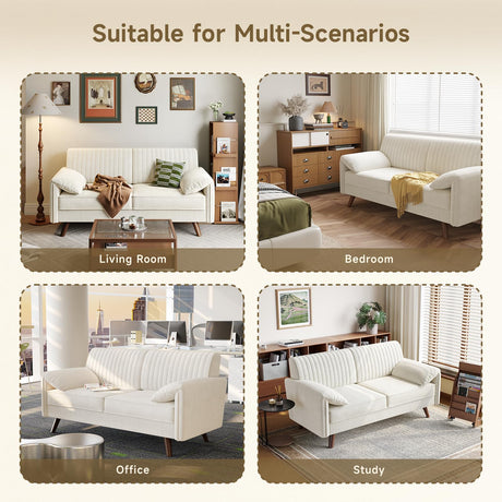 ONBRILL 64.5" Loveseat Sofa, Chenille Loveseat Couch for Living Room, 23.2" Deep Seat Love Seat with Padded Arms, Comfy Modern Small Couches for Bedroom, Small Spaces, Dorms, Office, Beige ONBRILL