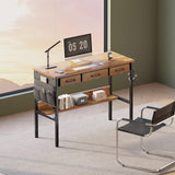 Maihail Small Desk with Drawers for Bedroom, Small Vanity Desk Without Mirror, 39.5inch, Writing Desk with Bookshelf, Computer Desk with Storage Drawers, Vanity Table no Mirror Rustic Brown Maihail