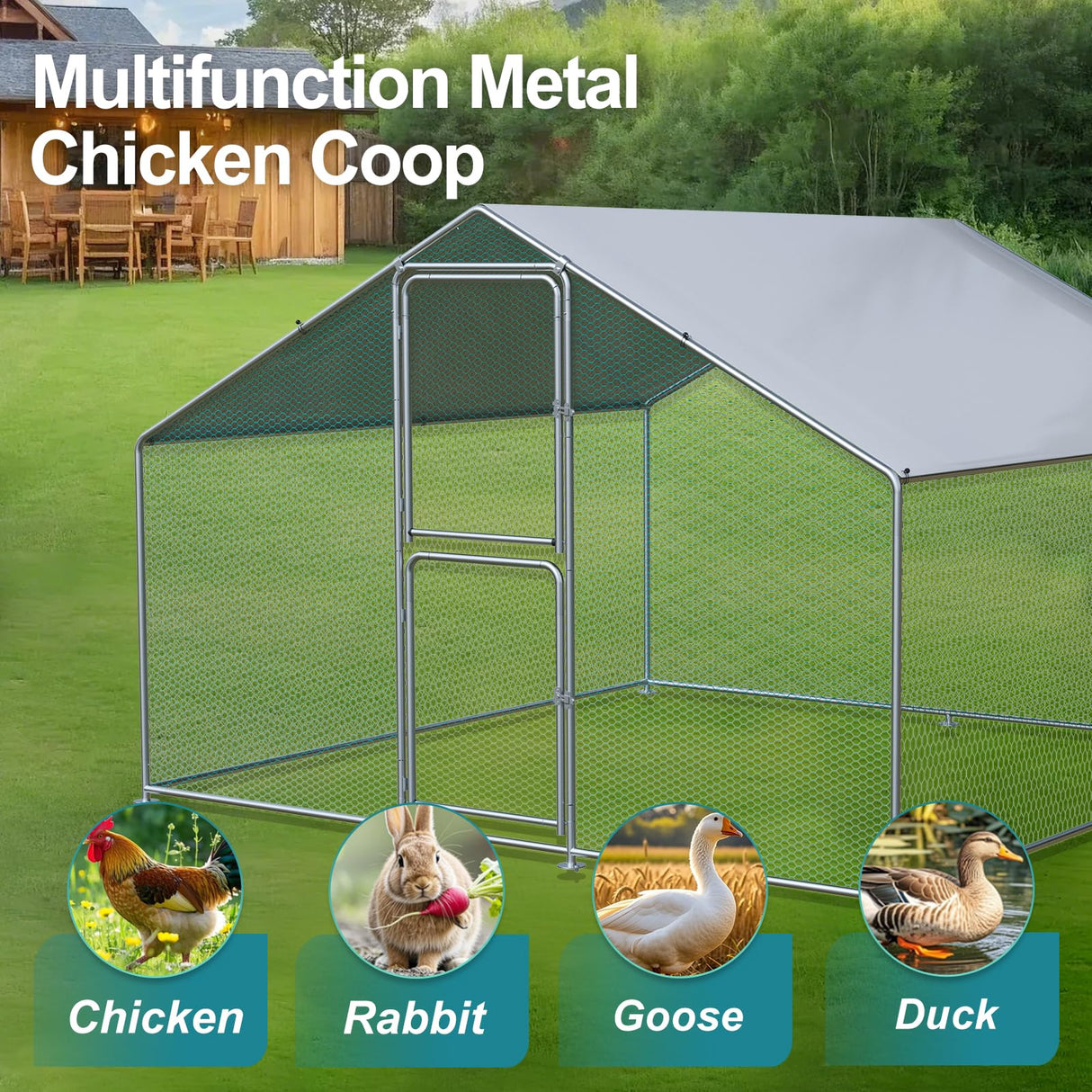 Airynee Large Chicken Coop, Chicken Coops for 10 Chickens, Chicken Runs for Yard with Water Poof & UV Resistance Cover, Chicken Coop Run with Double Lockable Doors for Outdoor Backyard Farm Use Airynee