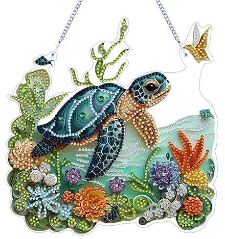 ARPADAMO Hanging Diamonds Art kit for Adult,DIY Sea Turtles Pendant Diamonds Painting Art Kit, 7.8x7.6 inch Acrylic Diamonds Painting Board Kit Ornament, Special Crystal Diamond Hanging Ornament ARPADAMO
