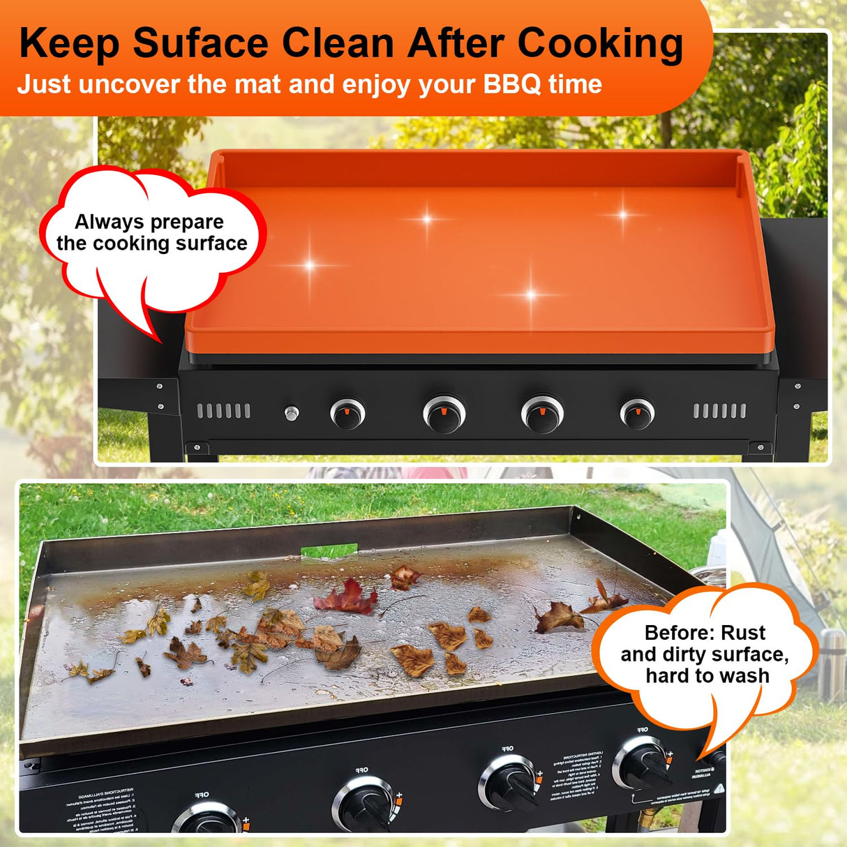 36 Inch Griddle Cover Silicone Protective Mat for Blackstone, Upgrade All-round Edge Silicone Grill Mat Griddle Protector Blackstone Accessories Protect from Dust & Rust MFTEK