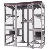 Large Catio Outdoor Cat Enclosure with Condos, Wood Catio Walk in Cat House, Kitty Shelter Indoor with Waterproof Roof Suumerpety