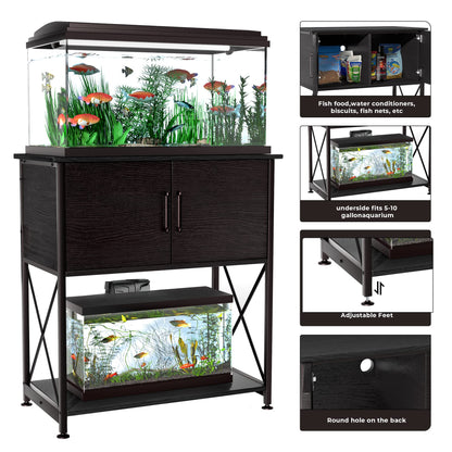 Herture 20-29 Gallon Aquarium Stand Metal Frame Fish Tank Stand with Cabinet Storage, for 20 Gallon Long Aquarium,30.7" L*16.5" W Tabletop,330LBS Capacity Black PG01YGB - WoodArtSupply