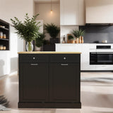 RASOO Double Tilt Out Trash Can Cabinet Freestanding Laundry Hamper Wooden Tabletop with 2 Drawers Kitchen Garbage Can for 10 Gallon, Black RASOO