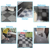 FengWu 12 Pack 12 x 12 Interlocking Rubber Bathroom Flooring Tiles Non-Slip Splicing Waterproof Mat Modular Interlocking Cushion Mat for Drain,Deck,Pool, Patio, Balcony, Shower, Kitchen, Yard, Grey FengWu
