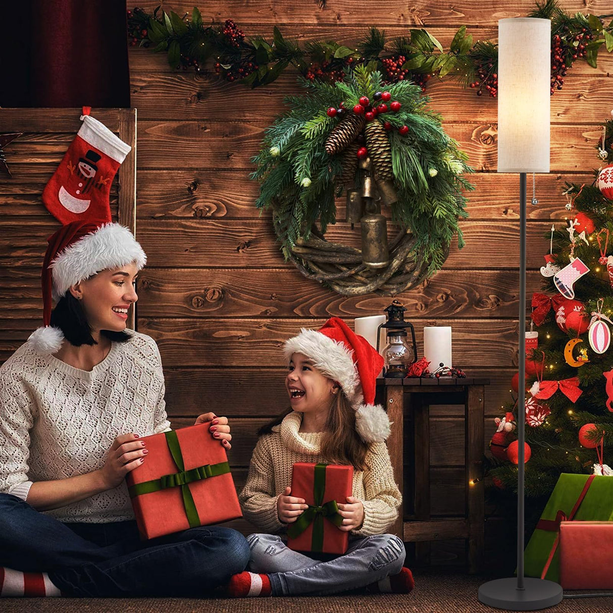 Ambimall 64'' Floor Lamp for Living Room with Bulb - Tall Lamps with Beige Lampshade & Pull Chain Switch, Pole Lamps for Bedrooms Tall, Minimalist Floor Lamp Ambimall