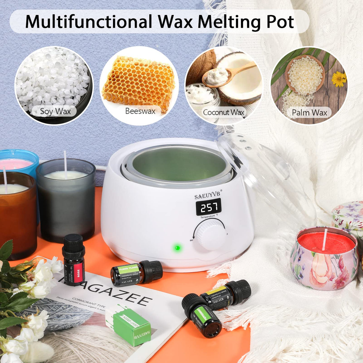 SAEUYVB Wax Melter for Candle Making,Candle Melting Pot,Candle Wax Melter,Multifunctional Wax Melting Tool with LED Temperature Display （White） SAEUYVB