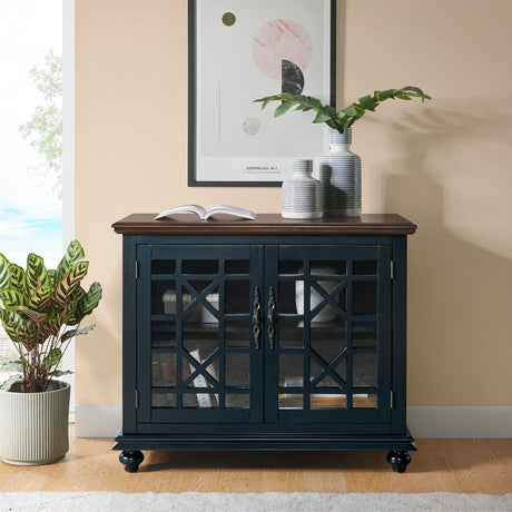 Martin Svensson Home Elegant Small Spaces TV Stand Blue with Coffee Walnut Top Martin Svensson Home