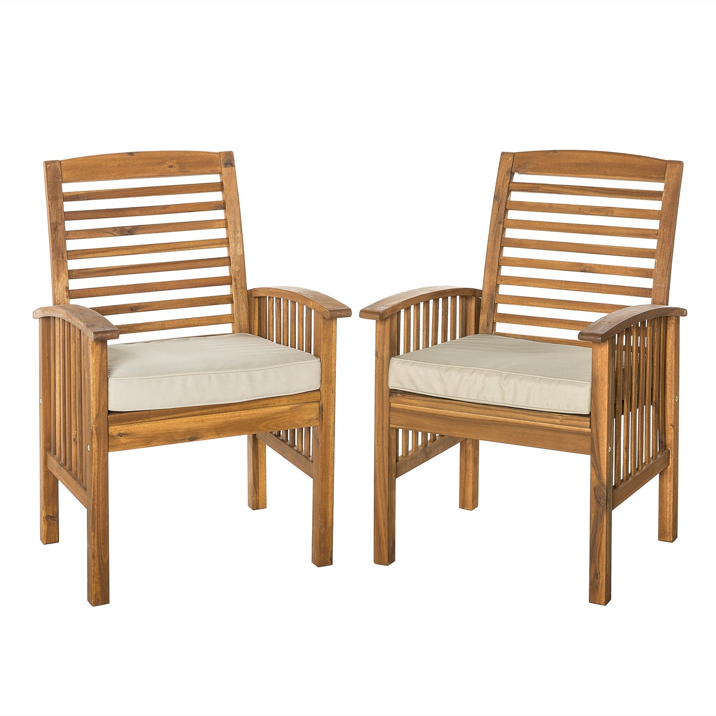 Walker Edison Rendezvous Modern 2 Piece Solid Acacia Wood Slat Back Outdoor Dining Chairs, Set of 2, Brown - WoodArtSupply