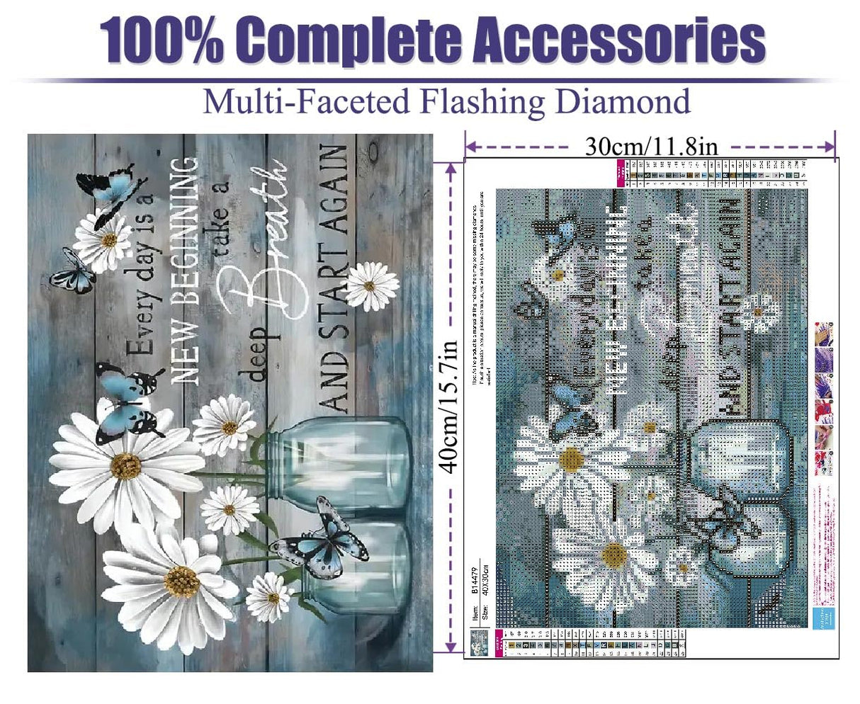 BOHADIY Daisy Diamond Painting Kits for Adults Diamond Art Kits for Adults Beginner, Inspirational DIY Full Drill Diamond Dots Paintings with Diamonds 5D Gem Art and Crafts Home Wall Decor Bottle BOHADIY