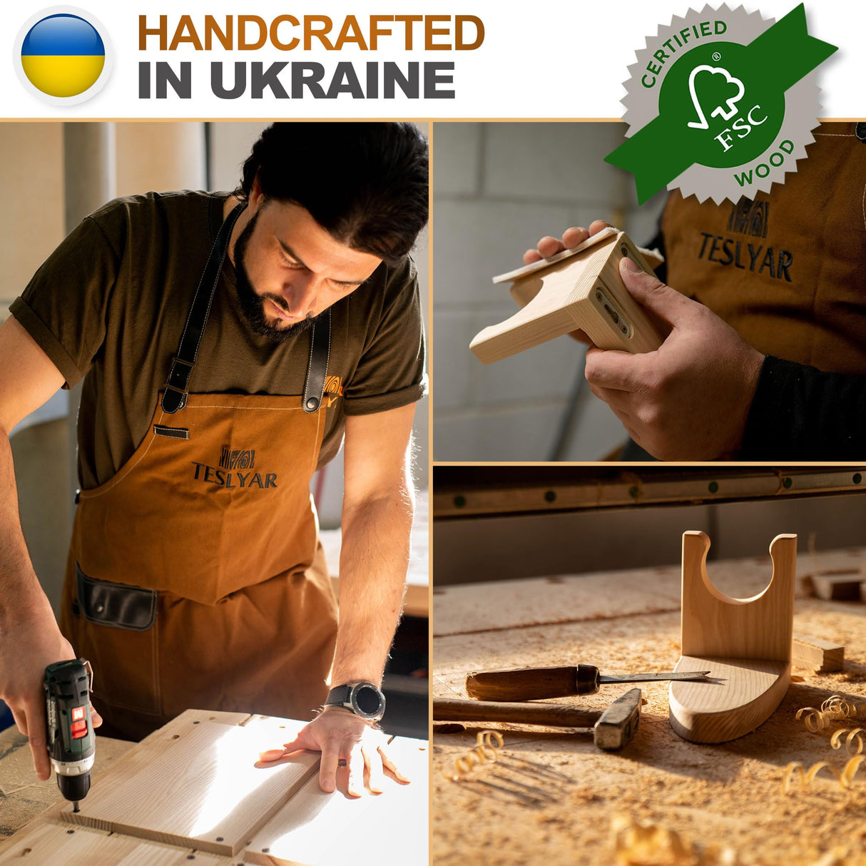 TESLYAR Wood Pistol Rack for Gun Safe – Gun Storage for 2 Handguns or Revolvers – Gun Safe Accessory – Gun Safe Organizer Cabinet Storage – Handmade from Ash Wood – Great Idea Gifts for a Gun Lover TESLYAR