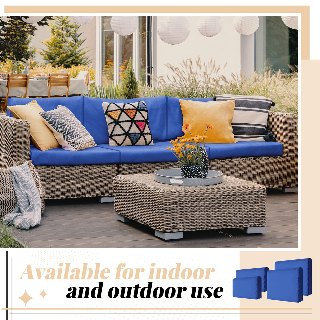 Patelai 9 Pcs Outdoor Patio Cushions Replacement Covers Fit for 4 Seater Sofa, Patio Cushion Covers Replacement Waterproof Cushion Cover, Cushions Covers Replacement Only(Dark Blue) Patelai