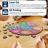 Wooden Puzzles for Adults, 200 Piece 11.14" x 10.7" Unique Shaped Wood Puzzle, Mandala Succulent Jigsaw Puzzles, Brain Teaser Puzzles for Adults, Family Games for Kids and Adults Hopelucr