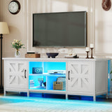YITAHOME TV Stand with LED Lights & Charging Station, Farmhouse Entertainment Center with Storage Cabinets & Shelves, Cross-Pattern Doors, Fits TVs up to 70'', TV Consoles for Living Room, White YITAHOME