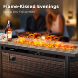 PHI VILLA 11-Piece Outdoor Wicker Furniture Set with 56" Gas Fire Pit Table Half-Moon Curved Patio Conversation Waterproof Rattan Circle Sofa, Blue PHI VILLA