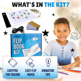Molcey Flip Book Kit with LED Light Pad. Includes Flipbook Kit Starter Animation, 240 Sheets Blank Animation Paper and Instructions for Making Flip Books, LED Light Pad. for Kids 9-12 6-8 Molcey