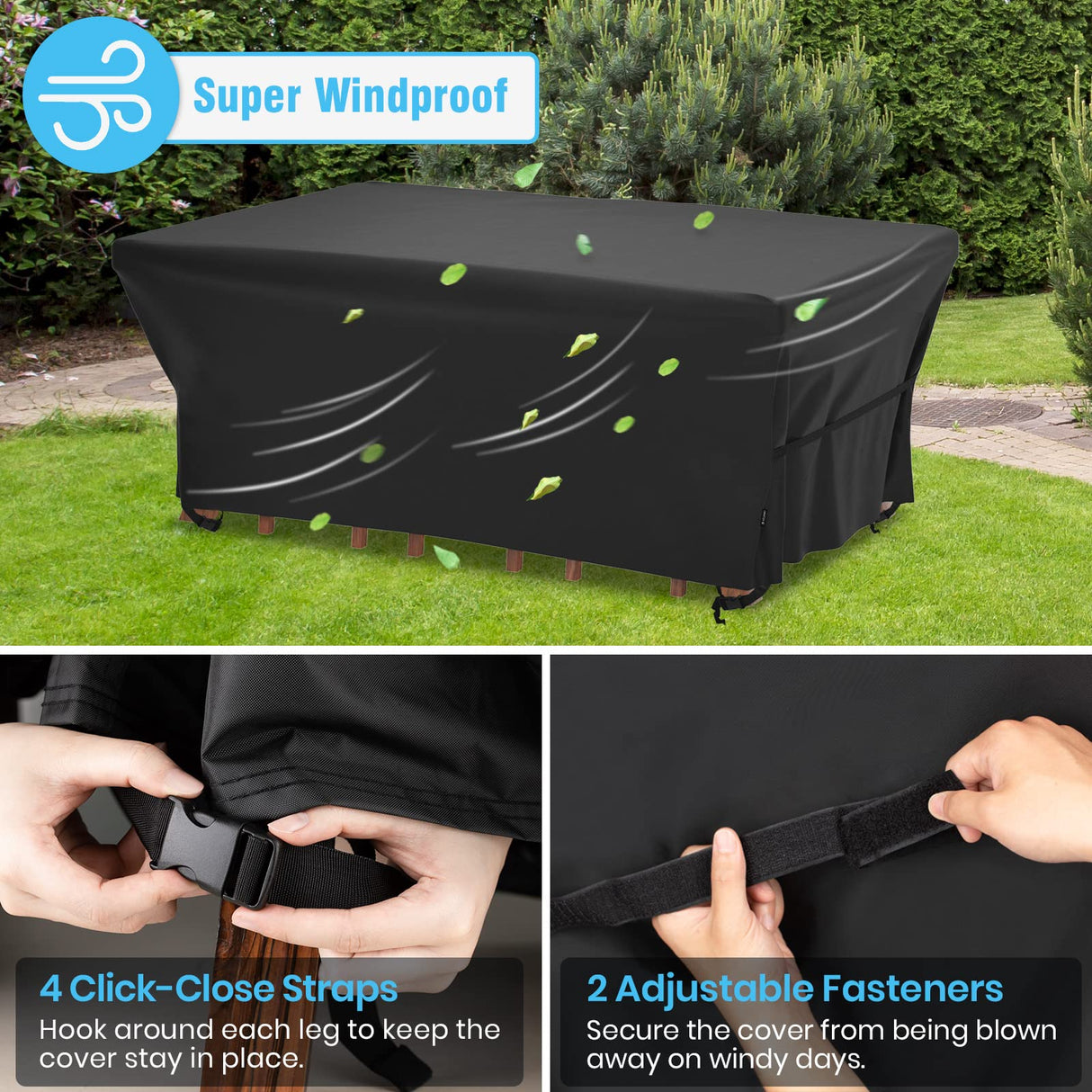 Velway Patio Furniture Cover Outdoor, Waterproof Rectangular Patio Table Chair Sofa Set Cover, 95”Lx64”Wx39”H, All Weather Oxford Tear-Resistant Material with Zipper Carrying Bag Windproof Buckles Velway