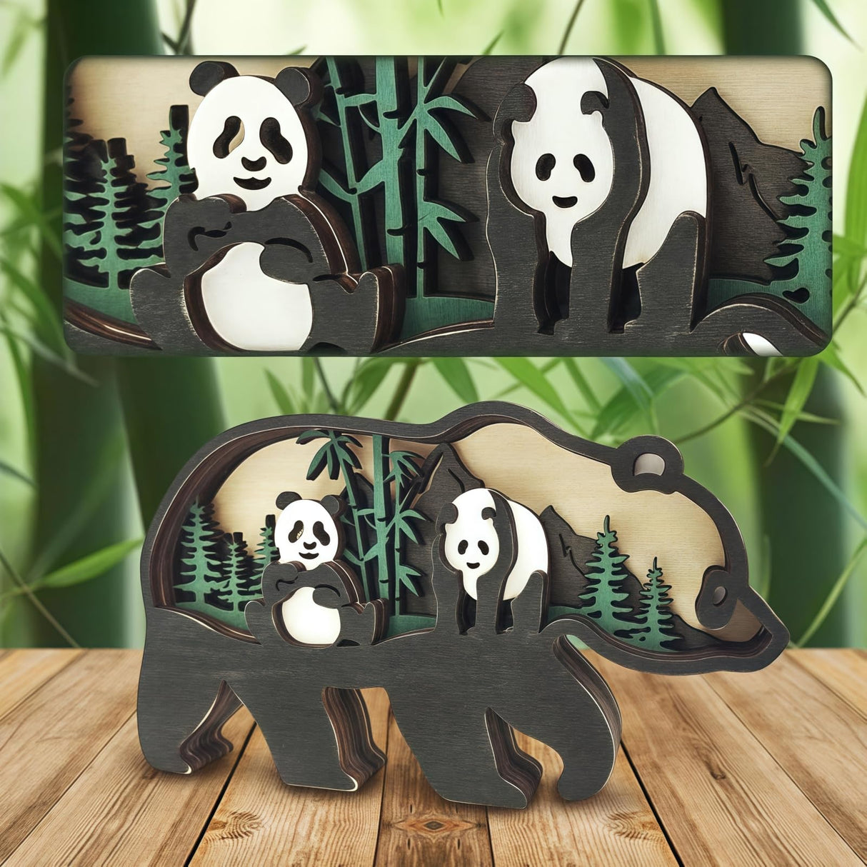 Drawelry 3D Wood Carving Animals Lamp Home Decorative, Cute Bear Family Elephant Presents Ideas Christmas Living Room Office Decor Warm LED Night Lights Gift for Friend Daughter Son Mom Dad (Panda) Drawelry