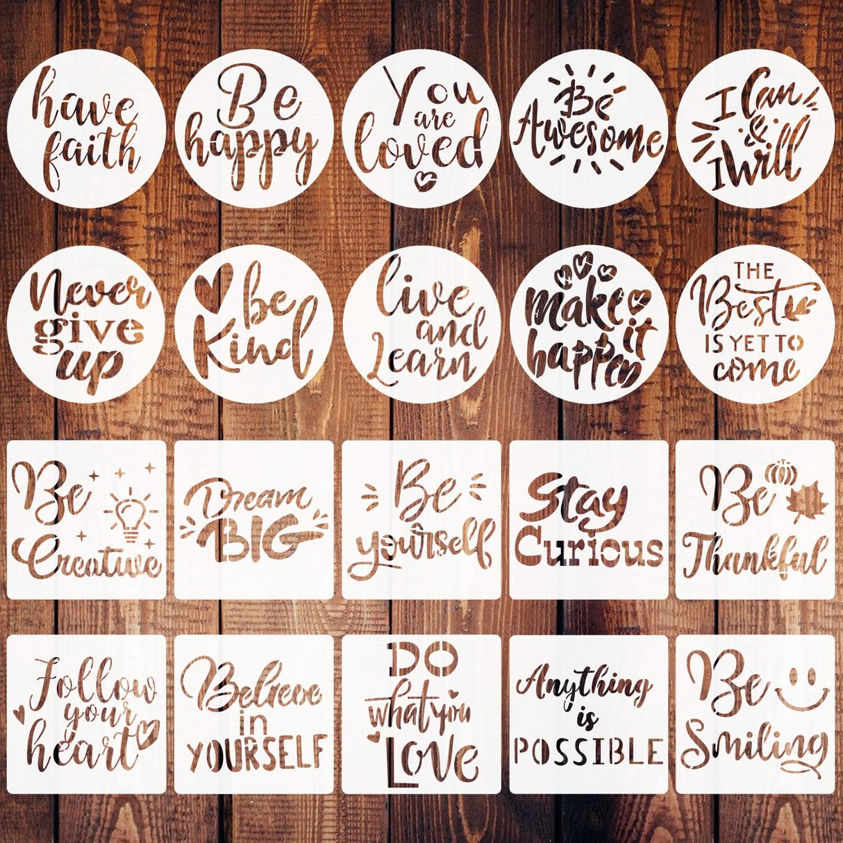 2.5 inch Inspirational Word Stencils, 20 PCS Motivational Stencils Reusable Mylar Template Inspirational Quotes Stencils for Painting on Wood Wall Home Decor Doflyok