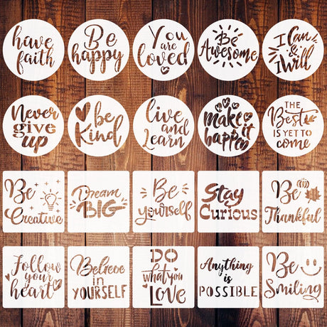 2.5 inch Inspirational Word Stencils, 20 PCS Motivational Stencils Reusable Mylar Template Inspirational Quotes Stencils for Painting on Wood Wall Home Decor Doflyok