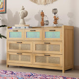 VIAGDO 7 Drawer Dresser for Bedroom, Rattan Chest of Drawers with LED Lights, Wood Storage Dresser Chest with Metal Handle, Modern Storage Cabinets for Closet,Bedroom,Living Room,Hallway VIAGDO