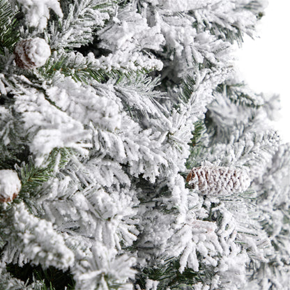 Nearly Natural 10ft. Flocked White River Mountain Pine Artificial Christmas Tree with Pinecones and 800 Clear LED Lights