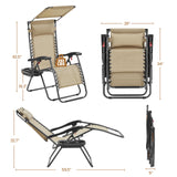Yaheetech Outdoor Zero Gravity Chair Foldable Recliner Adjustable Patio Lounge w/Canopy Shade, Side Cup Holder Tray, Carry Strap for Garden Beach Lawn Deck Beige/1 Yaheetech
