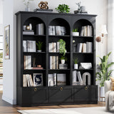 71" Triple Bookshelf with Doors, 5 Tier Tall Bookshelf with Cabinet , Large Book Shelf w/ 12 Adjustable Open Display Shelves & Anti-Tipping, 63" Wide Arched Bookcase for Living Room, Study, Black Loomie