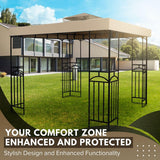 Flexzion 10'x10' Gazebo Replacement Canopy Top Cover (Beige) - Dual Tier with Plain Edge Polyester UV30 Water Resistant for Outdoor Garden Patio Pavilion Sun Shade Flexzion