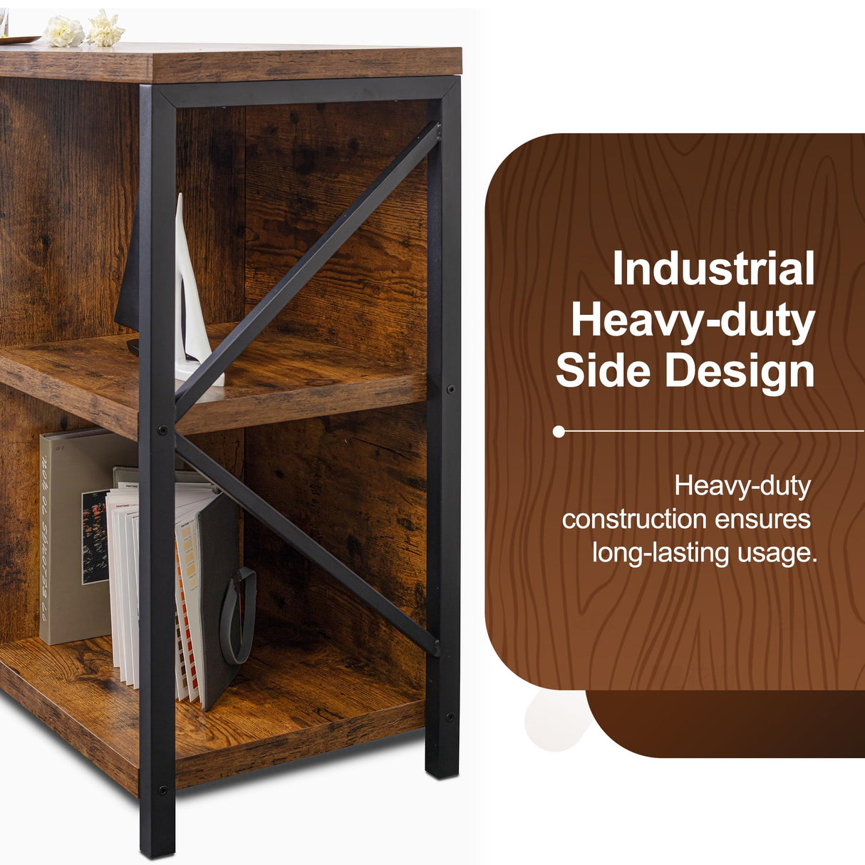 VAKATRELL 8 Cube Storage Organizer Bookshelf, Industrial Horizontal Bookcase, Accent Cubby Shelf, Media Console Table for Living Room, Home Storage, 63 Inches, Rustic Brown VAKATRELL